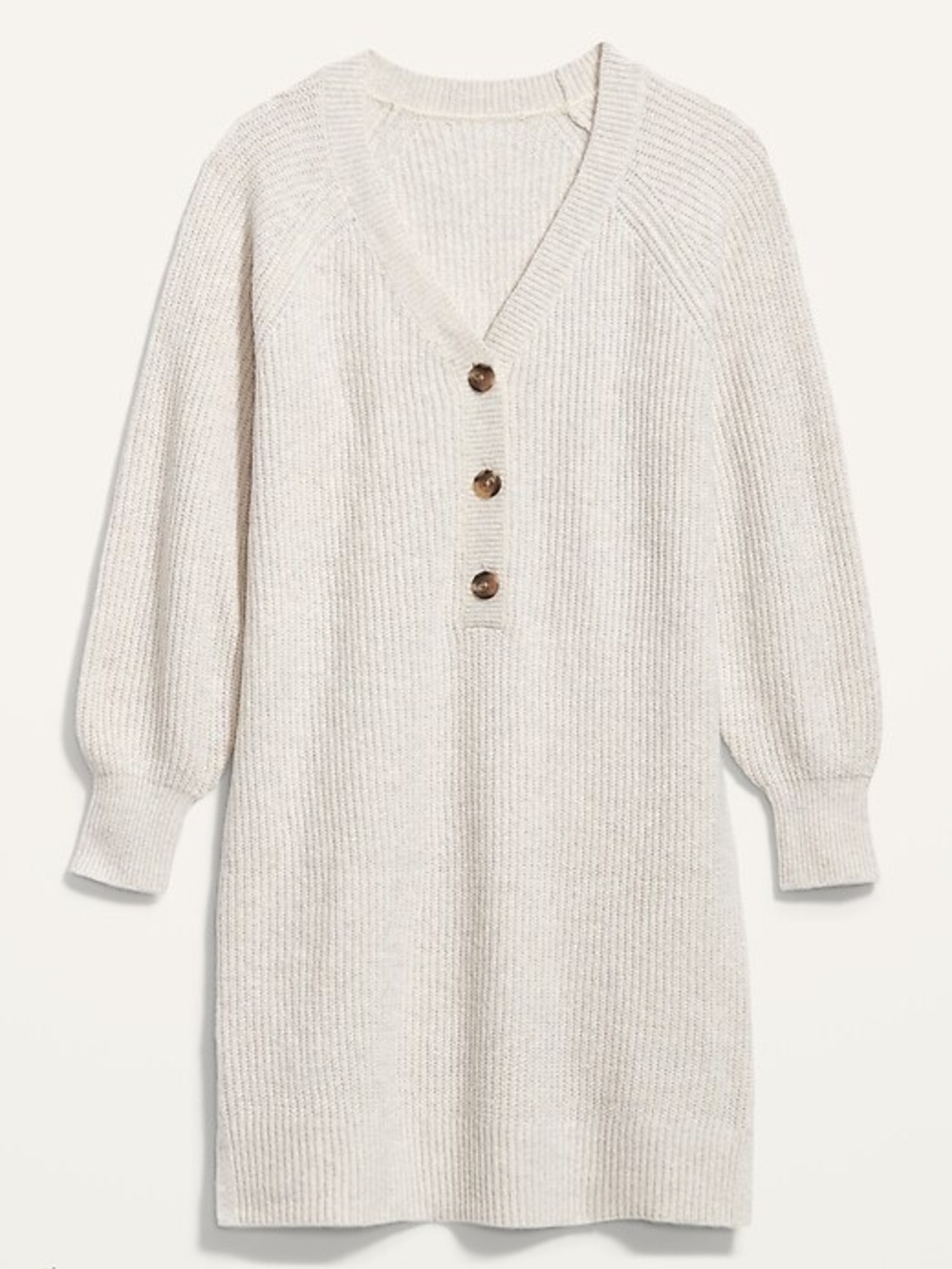 Old Navy Cream V-Neck Button Sweater Dress size Large Long-Sleeve Rib-Knit